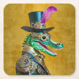 Mardi Gras Steampunk Party Djur Alligator Underlägg Papper Kvadrat