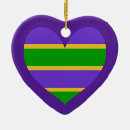 Mardi Gras Stripe Lila Heart Julgransprydnad Keramik