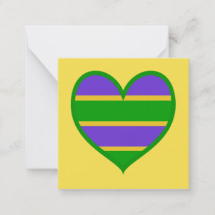 Mardi Gras Striped Heart Anteckningskort