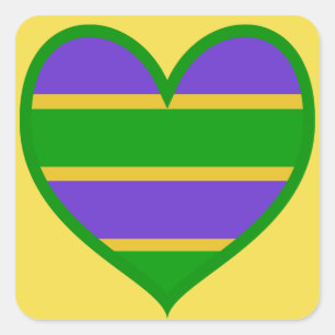 Mardi Gras Striped Heart Fyrkantigt Klistermärke