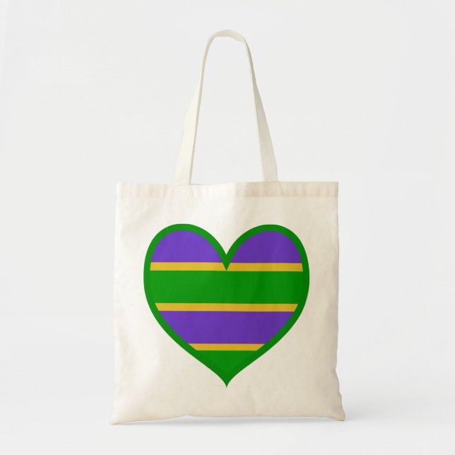 Mardi Gras Striped Heart Tygkasse (Framsidan)