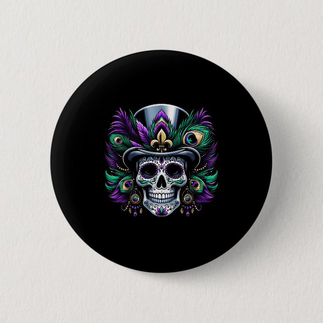 Mardi Gras Sugar Skull Festive Costume Top Dia De Knapp (Framsida)