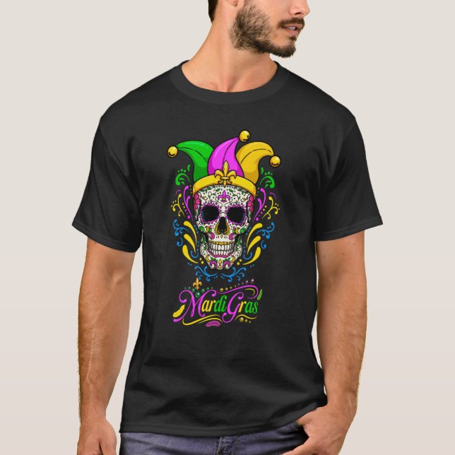 Mardi Gras Sugar Skull Fleur De Lis Jesters Hat Pa T Shirt (Framsida)
