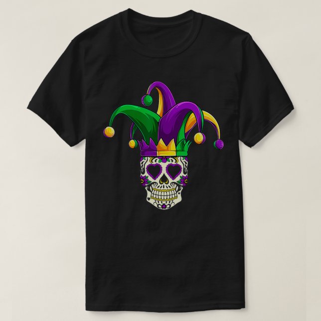 Mardi Gras Sugar Skull Jester Costume , Women Man  T Shirt (Design framsida)