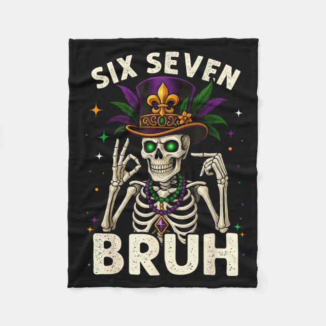 Mardi Gras Sugar Skull Skeleton Six Seven Bruh Mem Fleecefilt (Framsidan)