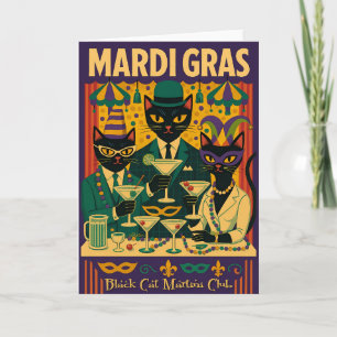 Mardi Gras Svart Katt Martini Club Trio Kort