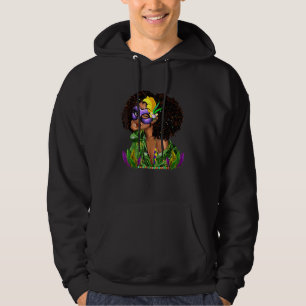 Mardi Gras Svart Kvinna Lockigt Hår Blinkande Ögon Hoodie
