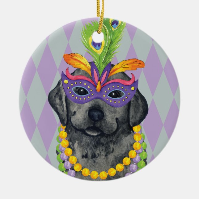 Mardi Gras Svart lab Julgransprydnad Keramik (Framsidan)