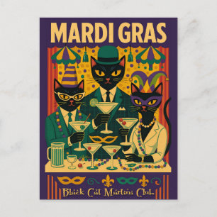 Mardi Gras Svarta Katt Martini Club Trio Vykort