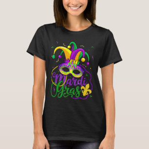 Mardi Gras Tee for Women Kids Manar Pärlor Mask Fe