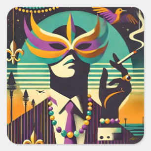 Mardi Gras the Smoking Man Fyrkantigt Klistermärke