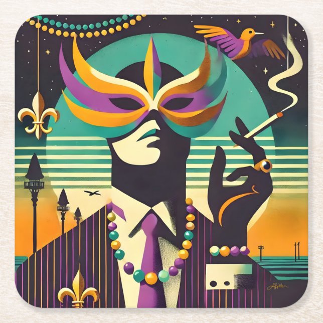 Mardi Gras the Smoking Man Underlägg Papper Kvadrat (Framsidan)