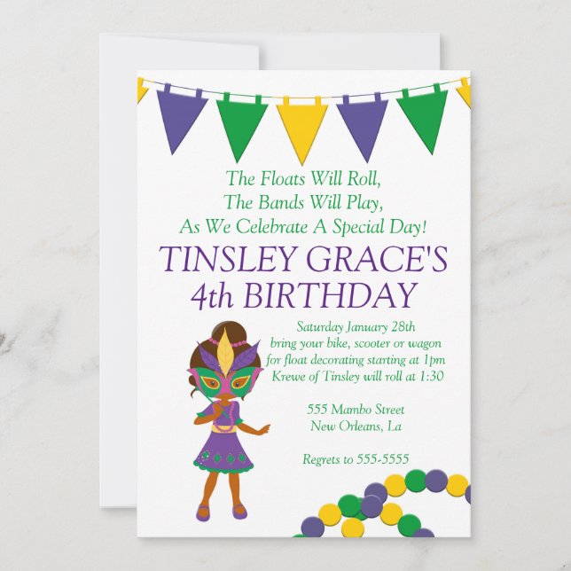 Mardi Gras Theme Birthday-inbjudan Inbjudningar (Framsida)