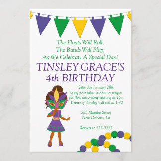 Mardi Gras Theme Birthday-inbjudan Inbjudningar