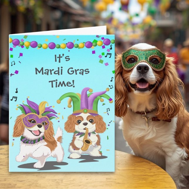 Mardi Gras-tid med Cavalier King Charles Spaniel Kort (Skapare uppladdad)