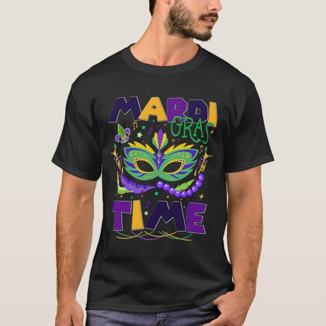 Mardi Gras Time Feasted Krewes Mask Mardi Gras T Shirt (Framsida)