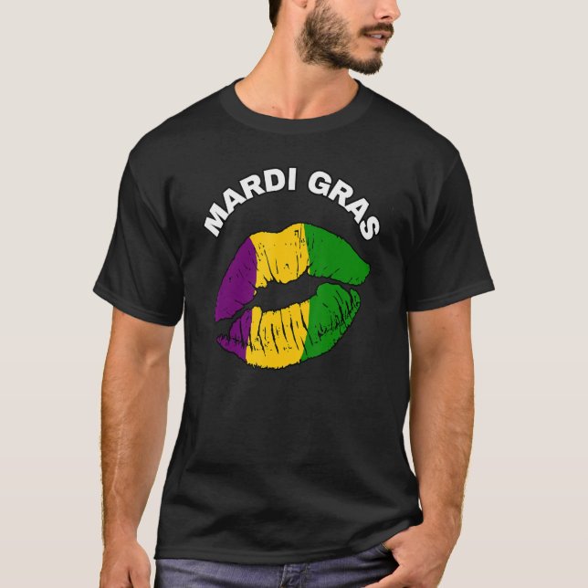 Mardi Gras Tjock Tisdag Carnival Läppar Kiss Flagg T Shirt (Framsida)