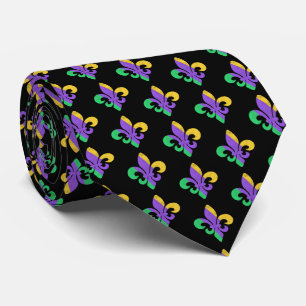 Mardi Gras Tjock Tisdag Lila Grönt Fleur De Lis Slips