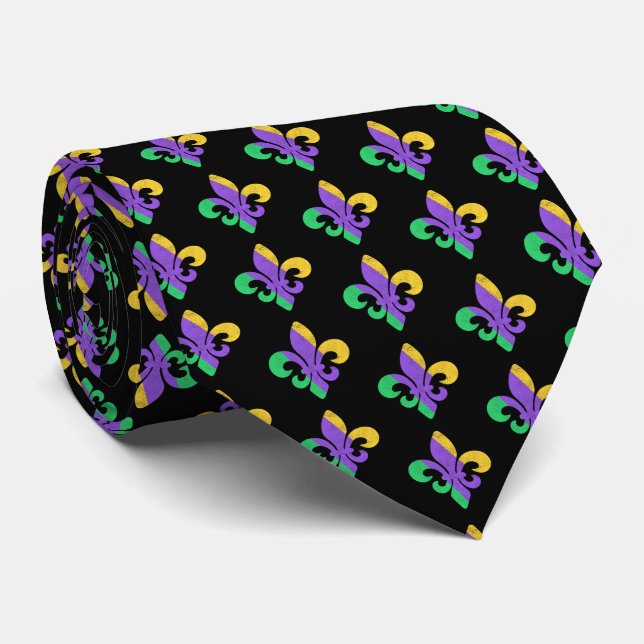 Mardi Gras Tjock Tisdag Lila Grönt Fleur De Lis Slips (Rullad)