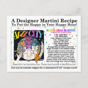 Mardi Gras - Tjock Tisdag Martini Recept Card Vykort