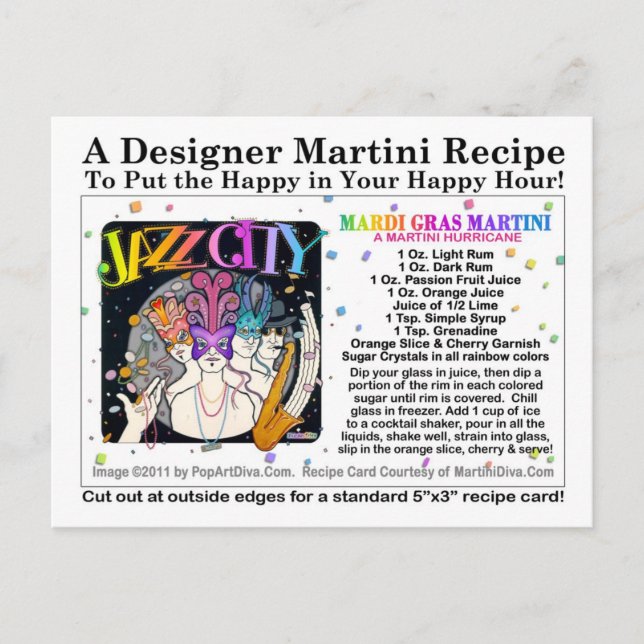 Mardi Gras - Tjock Tisdag Martini Recept Card Vykort (Framsida)
