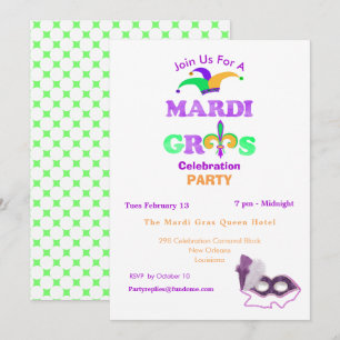 Mardi Gras Tjock Tisdag Roligt Party Theme Inbjuda Inbjudningar