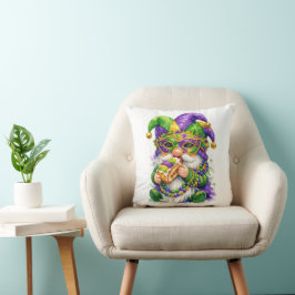 Mardi Gras Tomte Äter King Cake Kudde