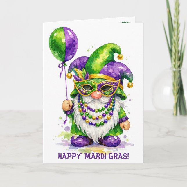 Mardi Gras Tomte med festballong Kort (Framsida)