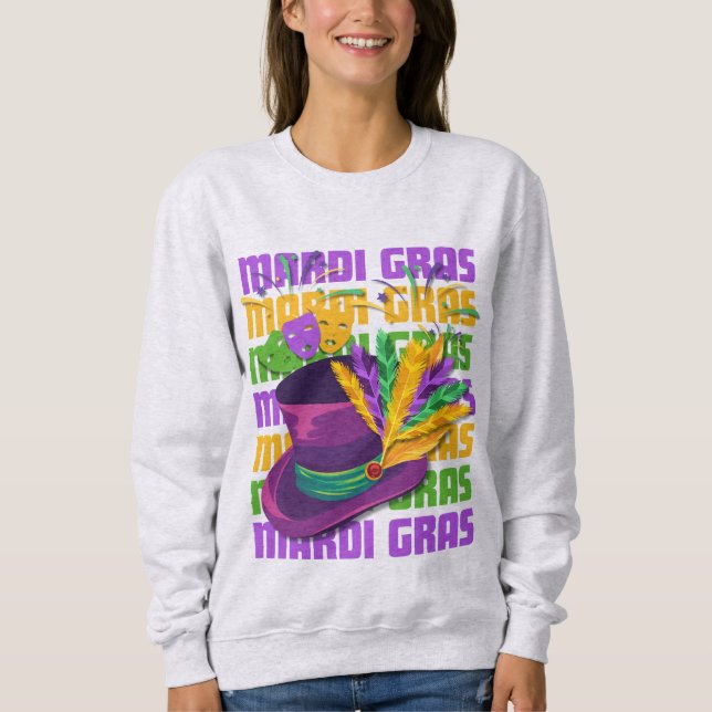 MARDI GRAS Top hat Feathers T Shirt (Framsida)