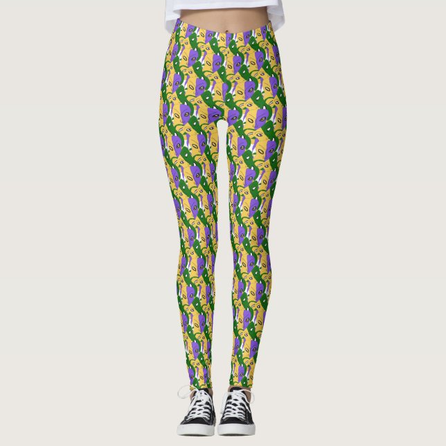 Mardi Gras Tragic Tecknad Mask Leggings (Framsida)