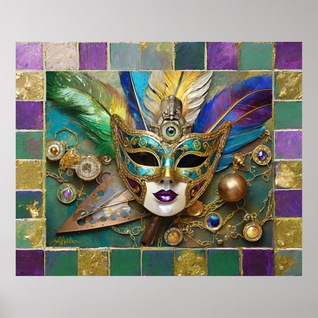 Mardi Gras Tredje Öga-Guld keramisk flammask Poster (Framsidan)