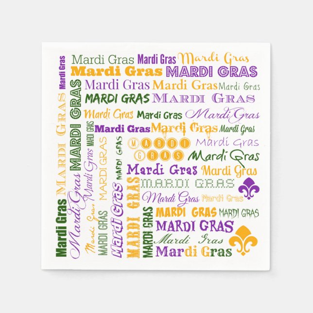 Mardi Gras Tri-Färgad Multi-Font Napkins Pappersservett (Framsidan)