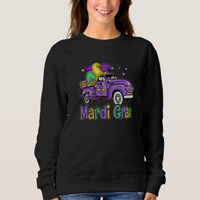 Mardi Gras Truck  Mardi Gras Hat Beads Fleur De Ly T Shirt (Framsida)
