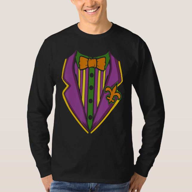 Mardi Gras Tuxedo Costume Carnival Parade Masquera T Shirt (Framsida)