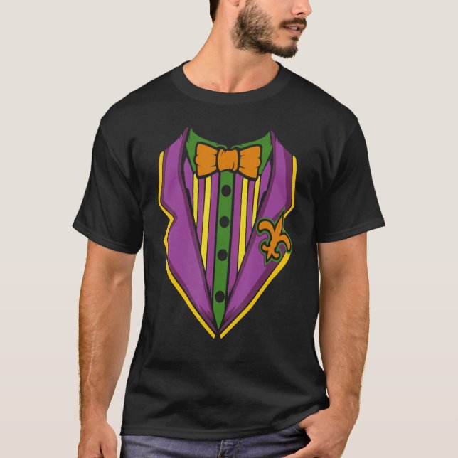Mardi Gras Tuxedo Costume Carnival Parade Masquera T Shirt (Framsida)