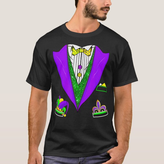 Mardi Gras Tuxedo Vest Party Kostym Carnival Parad T Shirt (Framsida)