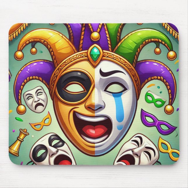 Mardi Gras. Två blå masker med känslor Musmatta (Framsidan)