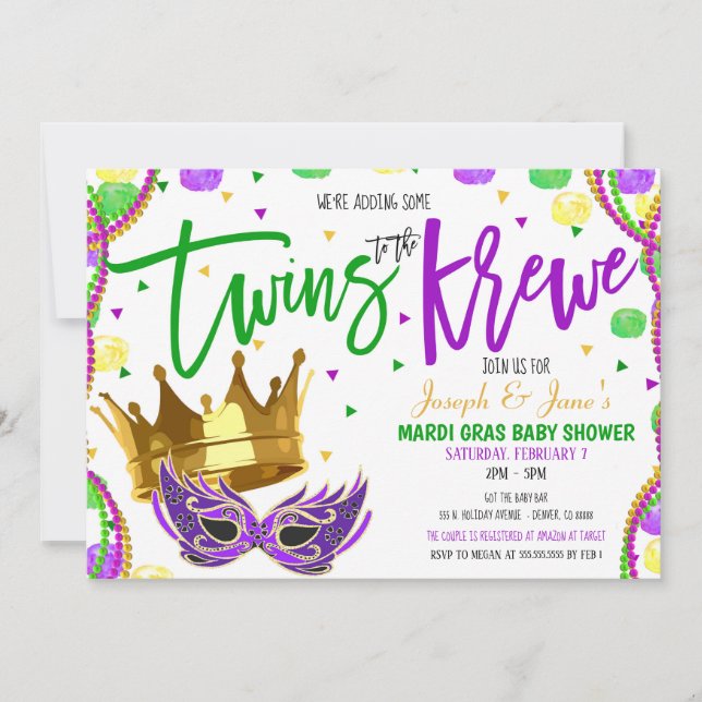 Mardi Gras Twillingars Baby Shower-inbjudan Inbjudningar (Framsida)