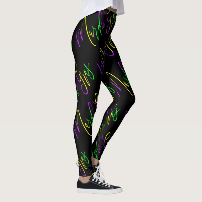 Mardi Gras Typography Lila Grönt Gult Black Leggings (Höger)