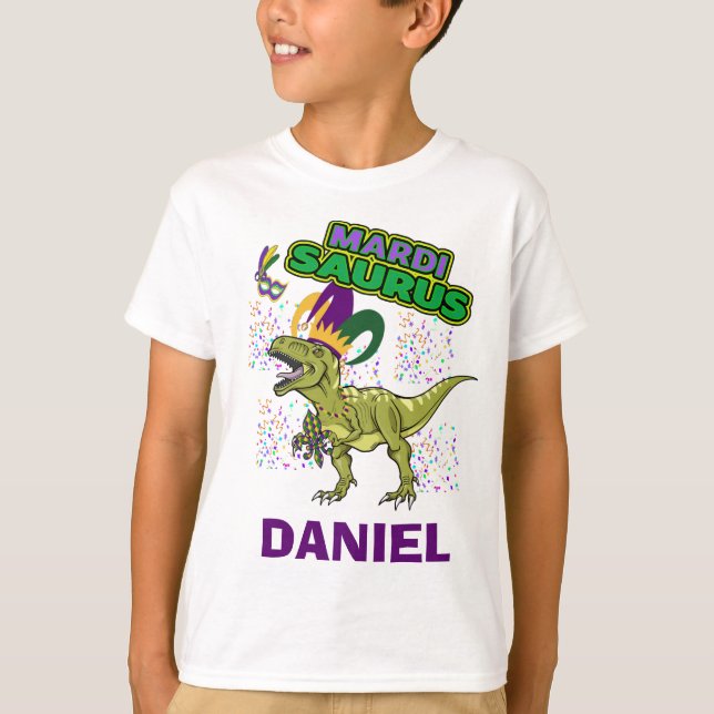 Mardi Gras Tyrannosaurus WITH CUSTOM NAME Shirt T Shirt (Framsida)
