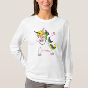 Mardi Gras Unicorn Dabbing Lila Rosa Gult T Shirt