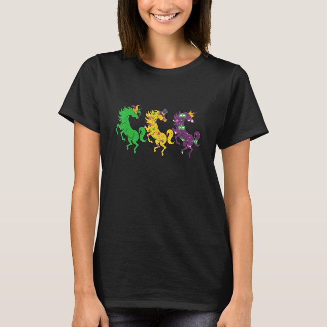 Mardi Gras Unicorn Pärlor Festival Animals Jester  T Shirt (Framsida)