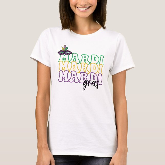 Mardi Gras - upprepande textfärgad bildmask T Shirt (Framsida)