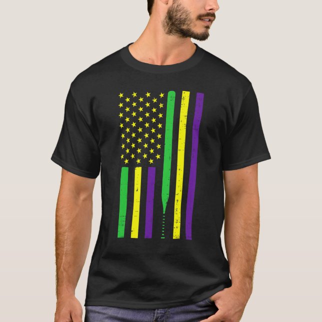 Mardi Gras US Flag Baseball Bat Patriotic Men Wome T Shirt (Framsida)