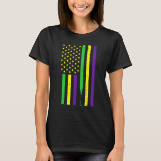 Mardi Gras US Flag Baseball Bat Patriotic Men Wome T Shirt