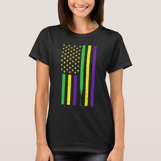 Mardi Gras US Flag Baseball Bat Patriotic Men Wome T Shirt (Framsida)