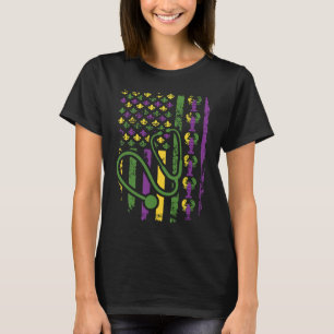Mardi Gras US Flagga Stethoscope Patriotic RN Nurs T Shirt