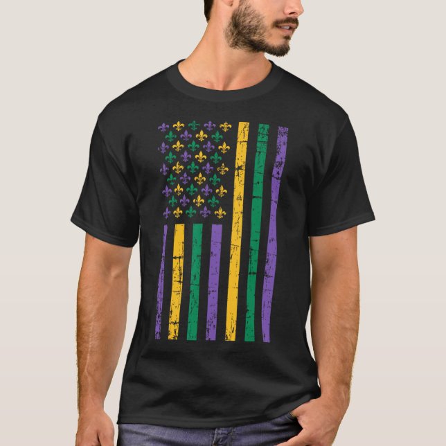 Mardi Gras Us Flagga T Shirt (Framsida)