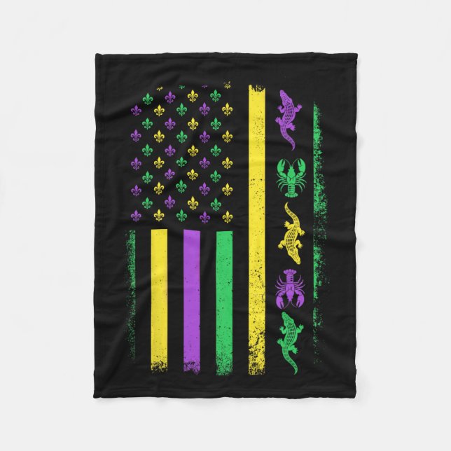 Mardi Gras Usa American Flagga Kräftor Alligator M Fleecefilt (Framsidan)