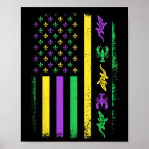 Mardi Gras Usa American Flagga Kräftor Alligator M Poster